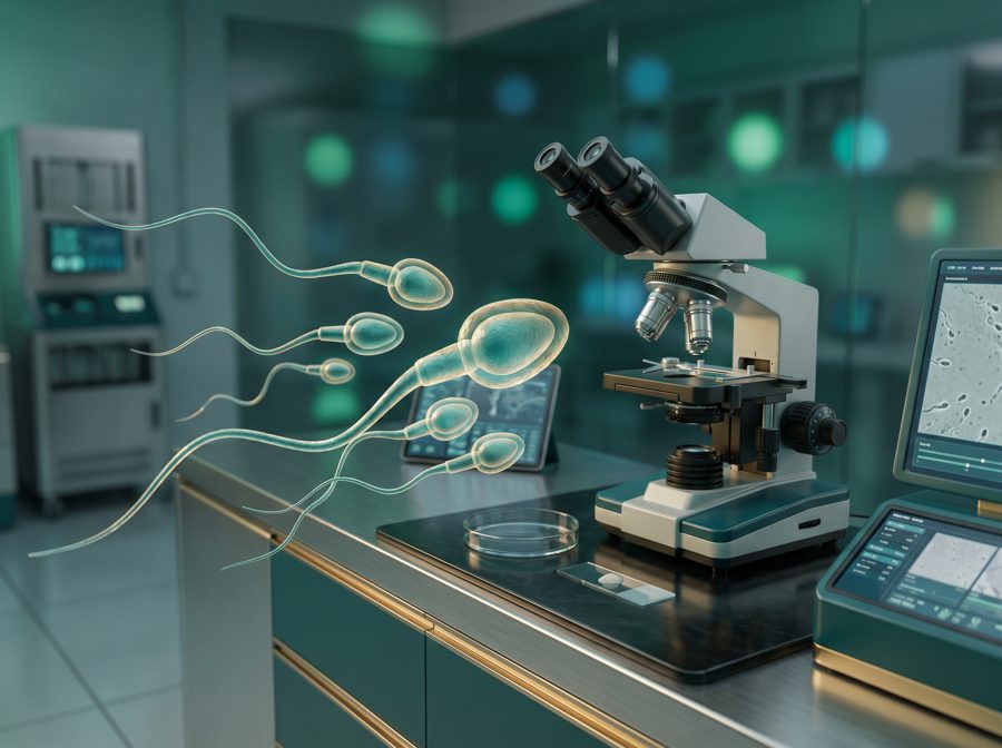 Androloji laboratuvarında mikroskopla spermiyogram incelemesi